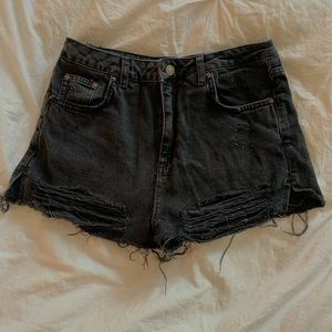 Black Denim “Moto Mom” Destructed Shorts